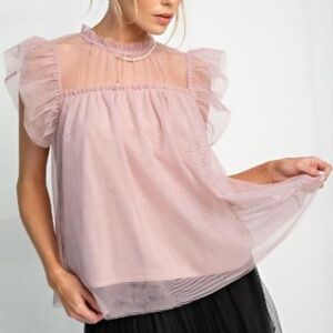 NWT Easel Ruffle Tulle Overlay Blouse